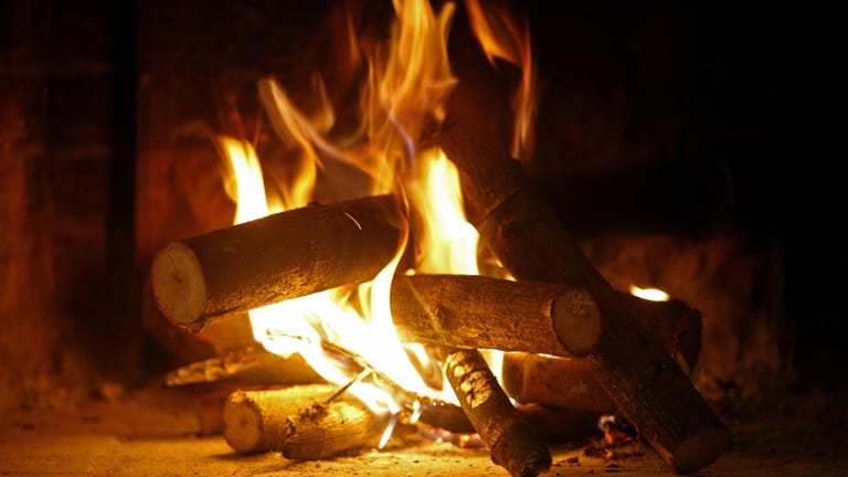 Holz brennt in einem Kamin: Feuchtes Holz eignet sich nicht für den Kamin und die Verbrennung ist laut Gesetz verboten.