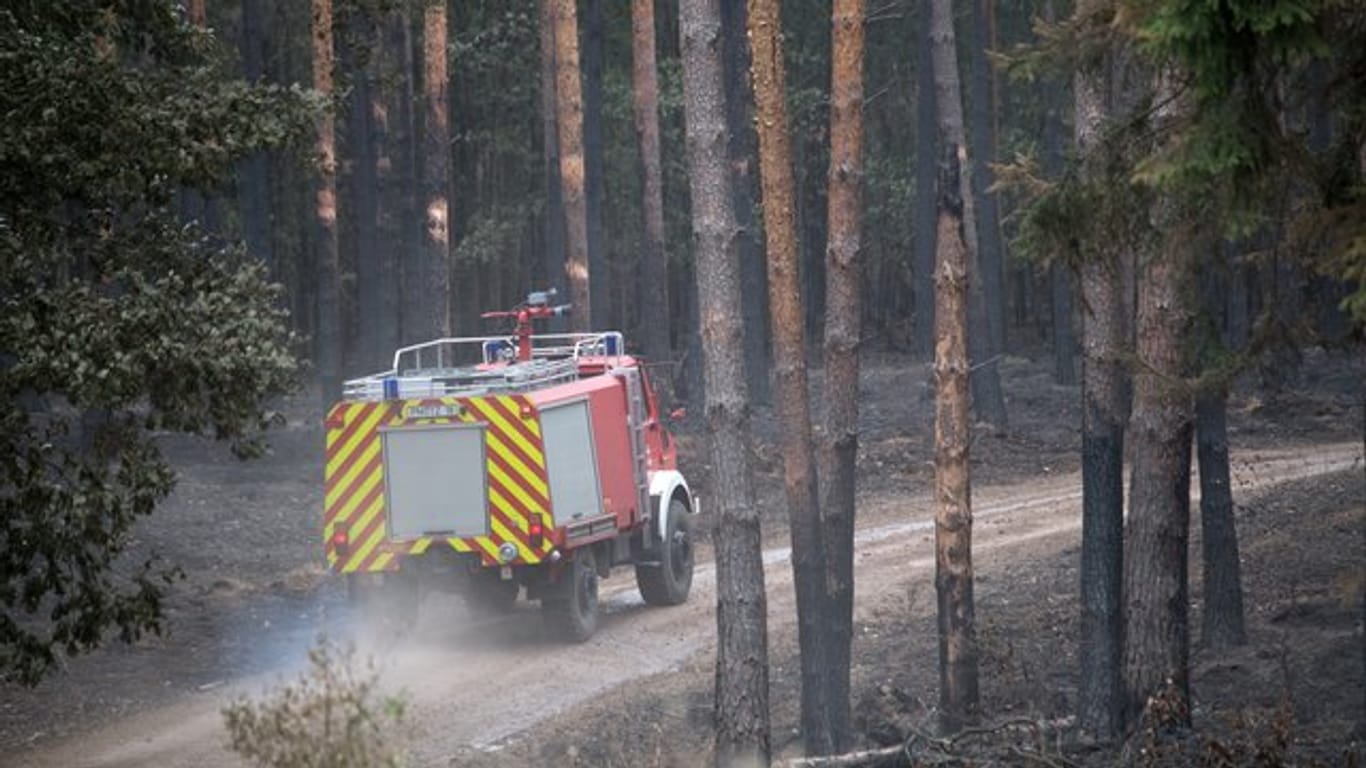Feuerwehrleute sind noch zur Bekämpfung von Glutnestern der Waldbrände im Einsatz.