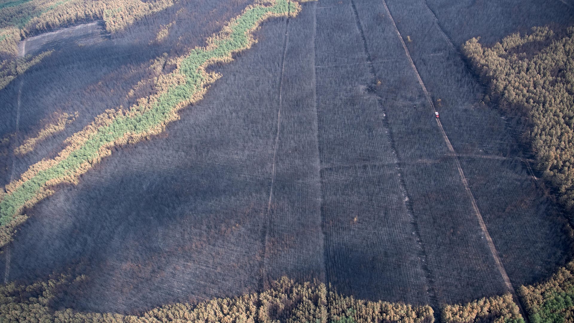 Luftansicht: Große Teile des Kiefernwalds in Treuenbrietzen sind abgebrannt Luftansicht: Große Teile des Kiefernwalds in Treuenbrietzen sind abgebrannt