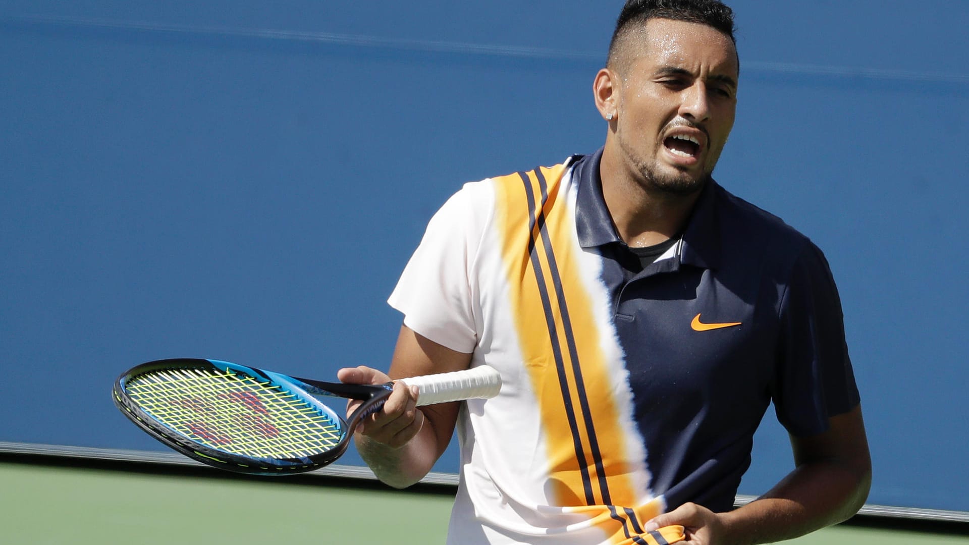 Nick Kyrgios: Der Australia gewann die zweite Runde der US Open gegen den Franzosen Hugues Herbert. Nick Kyrgios: Der Australia gewann die zweite Runde der US Open gegen den Franzosen Hugues Herbert.