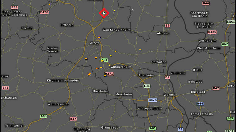 Blitzeinschläge bei Alzey-Worms am 29. August 2018