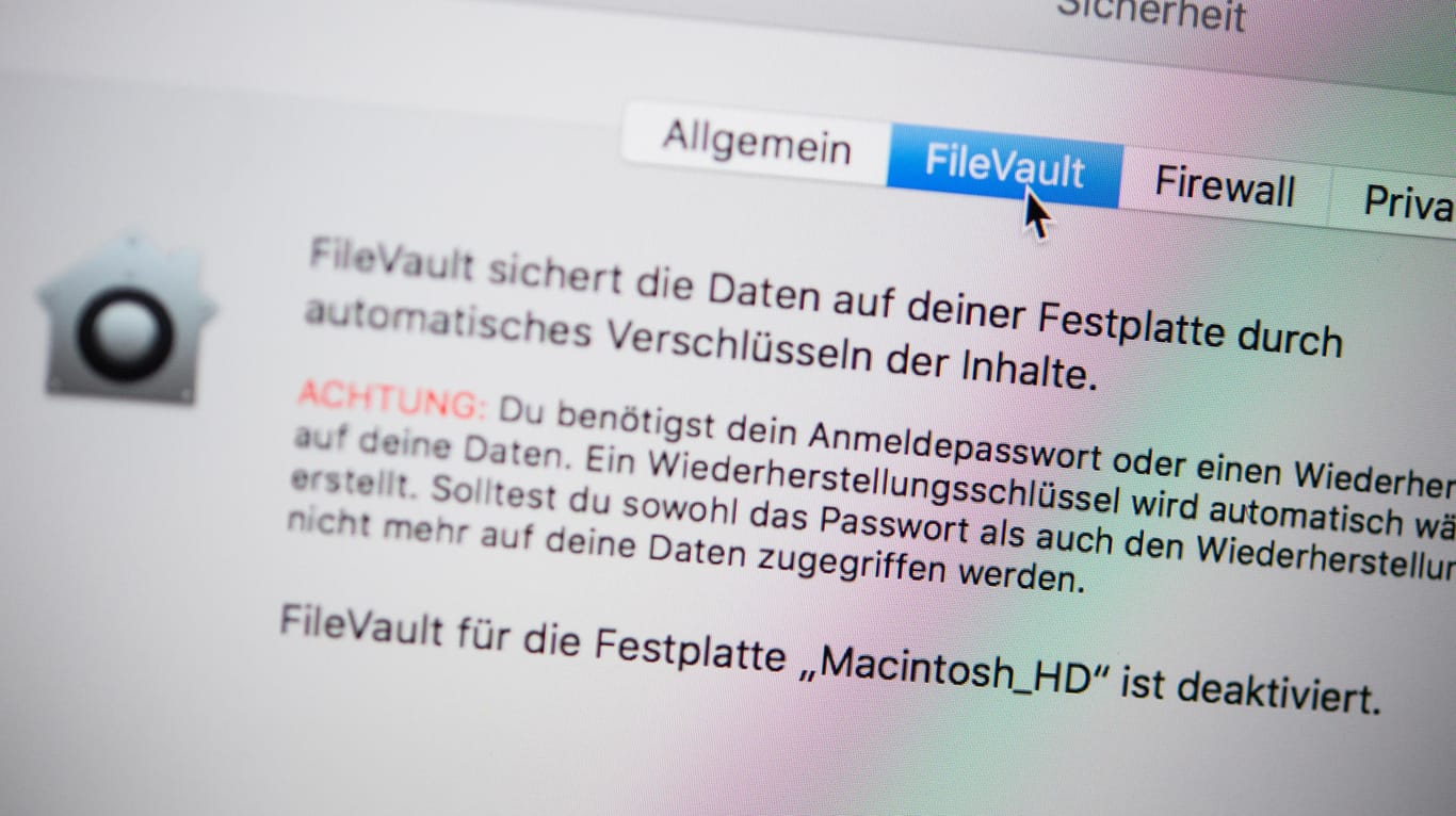 Software "File Vault" unter MacOS: Das Programm, mit dem sich Dateien sicher verschlüsseln lassen, ist in MacOS integriert.