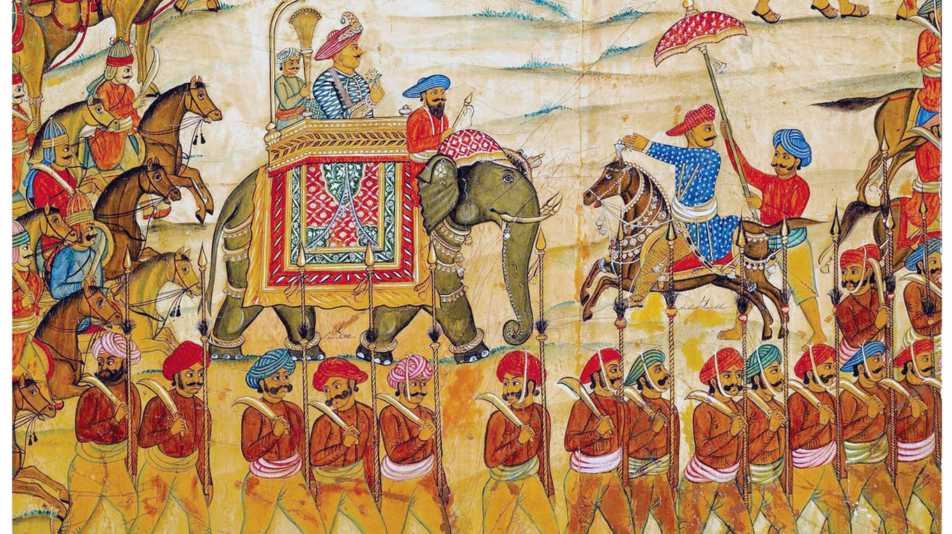 Tipu Sultan auf einem Elefanten: Der sogenannte "Tiger von Mysore" setzte auch Raketen gegen seine britischen Gegner ein.