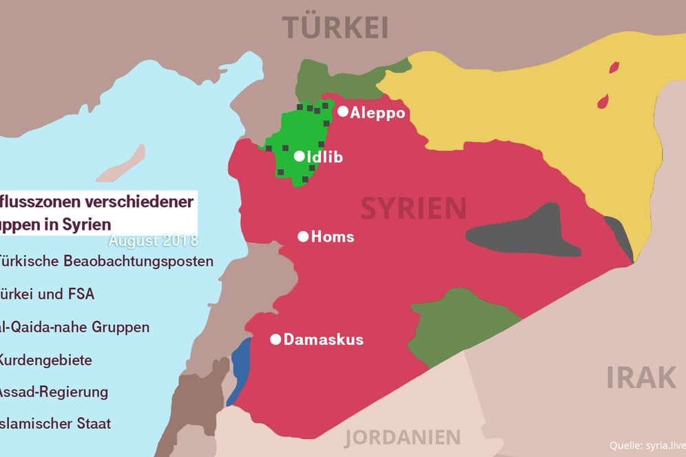 Der Frontverlauf in Syrien: Eine Großoffensive auf die letzte Rebellenhochburg im Nordwesten des Landes könnte unmittelbar bevorstehen.