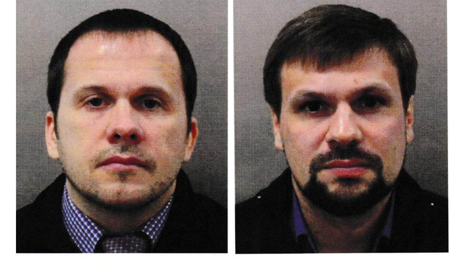 Fahndungsfotos: Diese Bilder zeigen die Hauptverdächtigen im Fall Skripal, Alexander Petrow und Ruslan Boschirow.