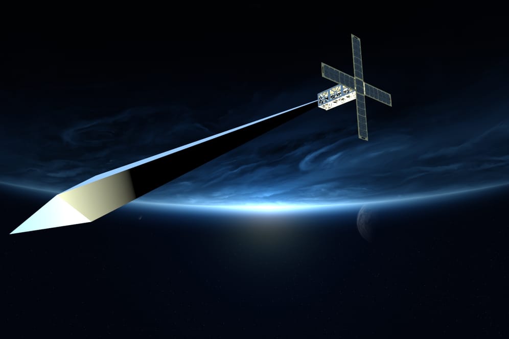 Eine grafische Darstellung des Satelliten "Orbital Reflector": Die Meinungen über den Satelliten des US-Künstlers Trevor Paglen sind gespalten.
