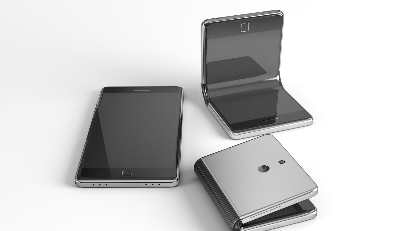 3D-Grafiken zum möglichen Aussehen von faltbaren Smartphones (Symbolbild): Samsung plant, noch 2018 so ein Gerät vorzustellen.