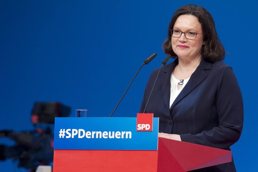 Andrea Nahles beim SPD-Parteitag im April: Die Parteichefin hat mit gewaltigen Problemen zu kämpfen.