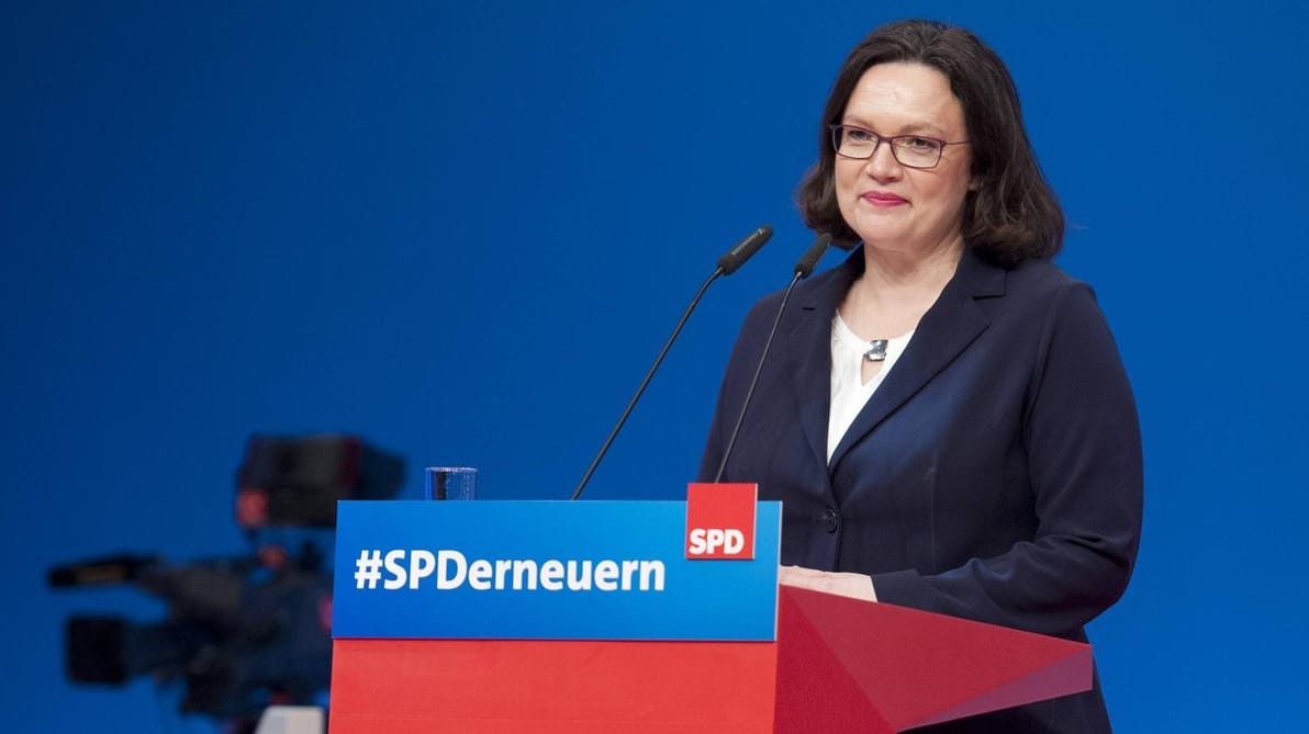 Andrea Nahles beim SPD-Parteitag im April: Die Parteichefin hat mit gewaltigen Problemen zu kämpfen.