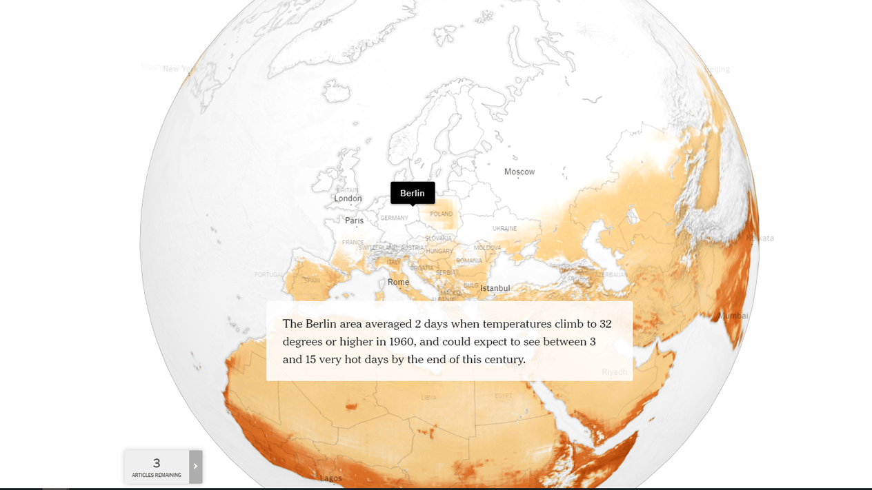 Grafik der "New York Times": Ein Datenprojekt mach Temperaturentwicklungen sichtbar. Grafik der "New York Times": Ein Datenprojekt mach Temperaturentwicklungen sichtbar.