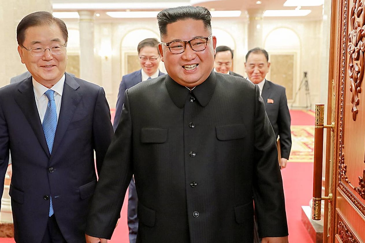 Chung Eui Yong (l) und Kim Jong Un (r): Vom 18. bis zum 20. September findet ein weiteres Gipfeltreffen von Süd- und Nordkorea statt.