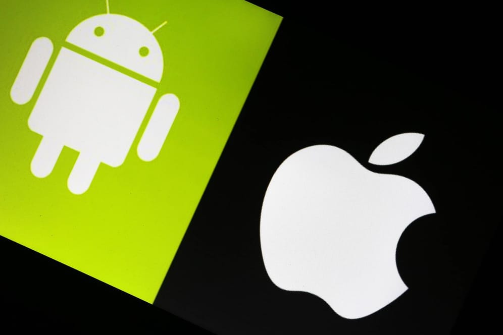 Logo von Apple und Android: Der Kampf der Smartphone-Systeme.