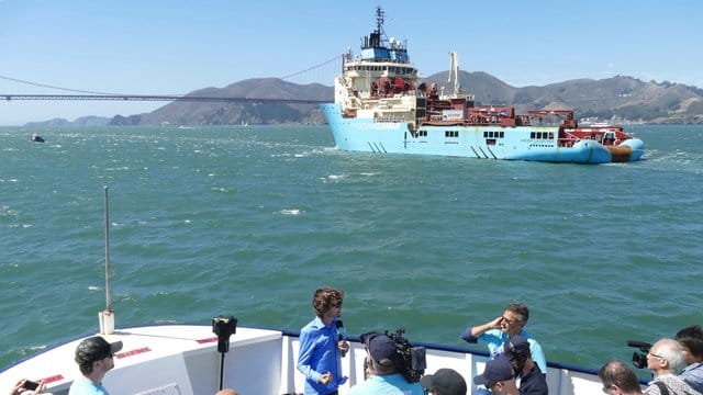 "The Ocean Cleanup": In der Bucht von San Francisco hat das Projekt Kurs auf den größten Müllteppich der Welt genommen.