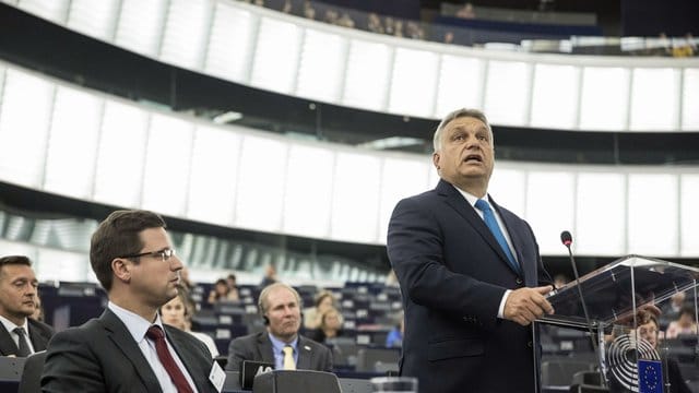 Ungarns Ministerpräsident Viktor Orban hält eine Rede vor dem Europäischen Parlament in Straßburg. Ungarns Ministerpräsident Viktor Orban hält eine Rede vor dem Europäischen Parlament in Straßburg.