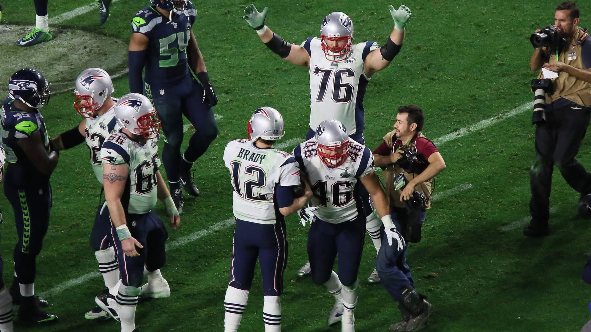 Highlight der Karriere: Sebastian Vollmer (Nummer 76) gewinnt 2015 den Super Bowl.