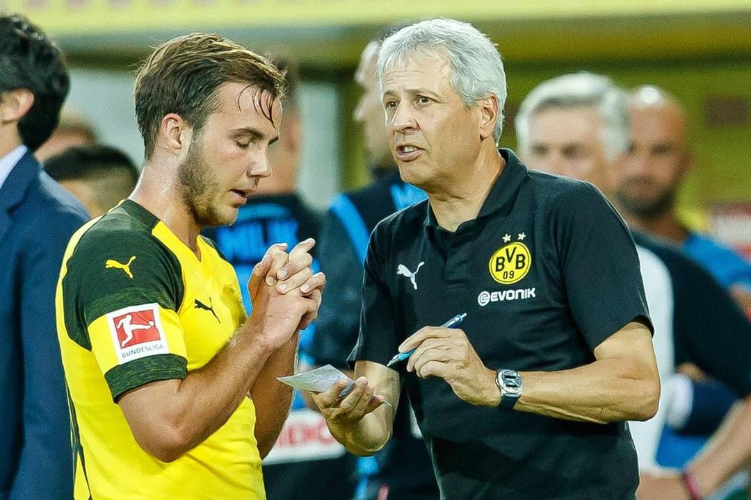 BVB-Trainer Lucien Favre (rechts) und Mario Götze.