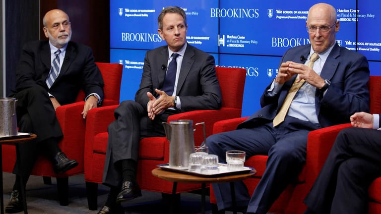 Finanzexperten Ben Bernanke, Timothy Geithner, Hank Paulson
