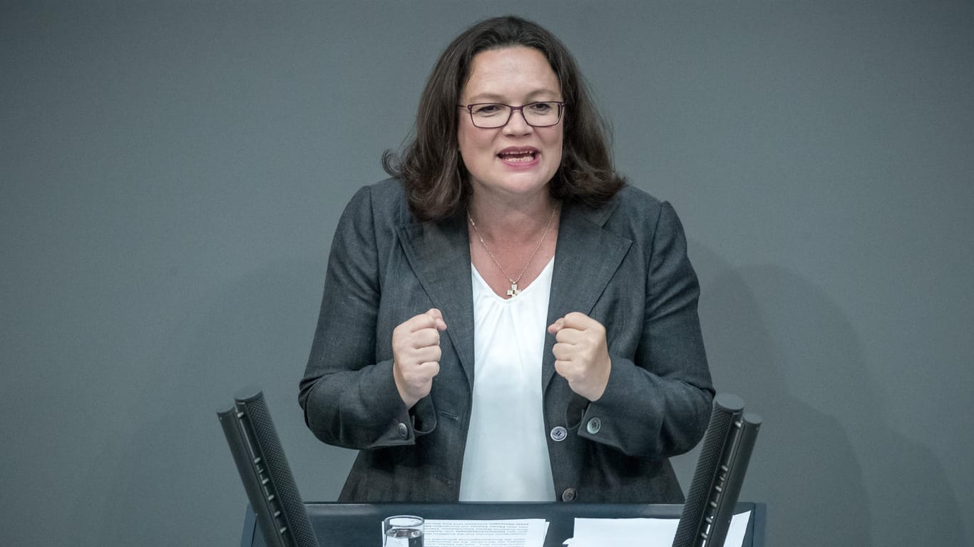 Andrea Nahles bei der Generaldebatte im Bundestag: Die SPD-Chefin erklärte die Maaßen-Entscheidung in einem offenen Brief an die Parteimitglieder.