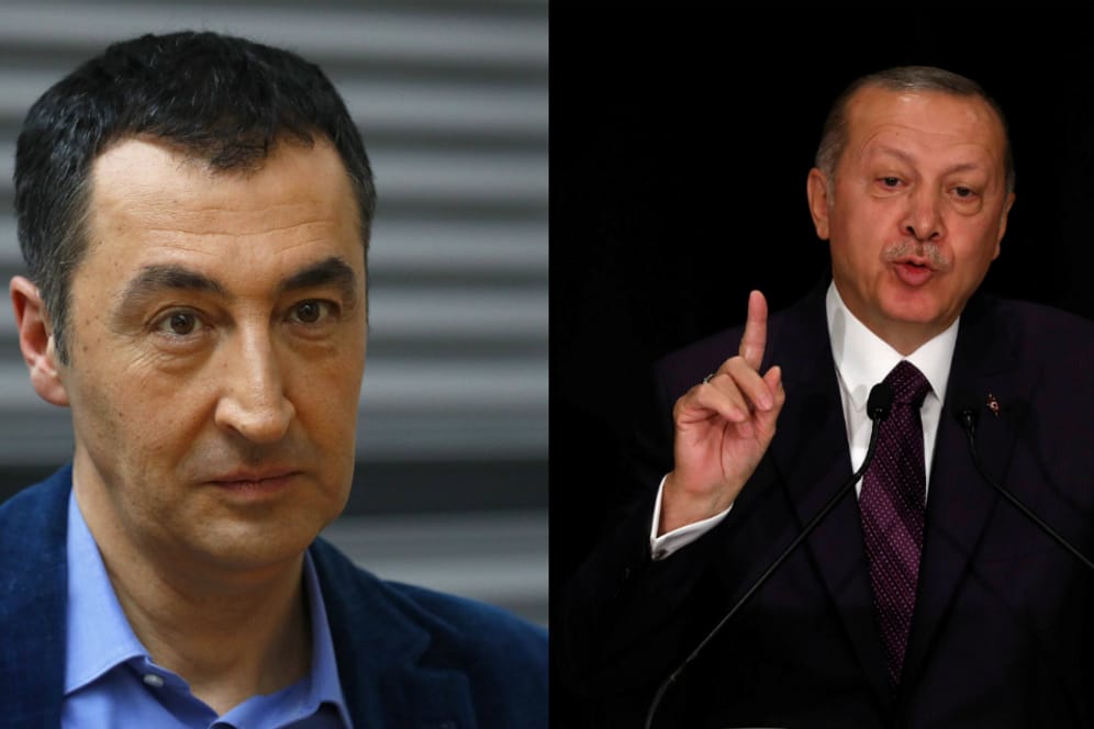 Die Bildkombination zeigt Grünen Politiker Cem Özdemir und den türkischen Präsidenten Recep Tayyip Erdogan: Özdemir wird zum Staatsbankett für Erdogan im Schloss Bellevue erscheinen. Zahlreiche Politiker hatten zuvor die Einladung abgelehnt.