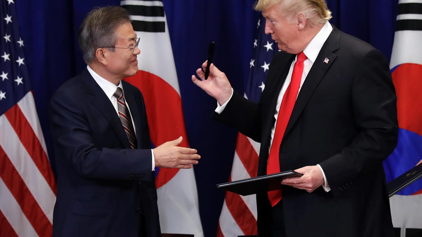 Donald Trump trifft Moon Jae In: Die USA und Südkorea haben sich auf ein neues Handelsabkommen geeinigt.