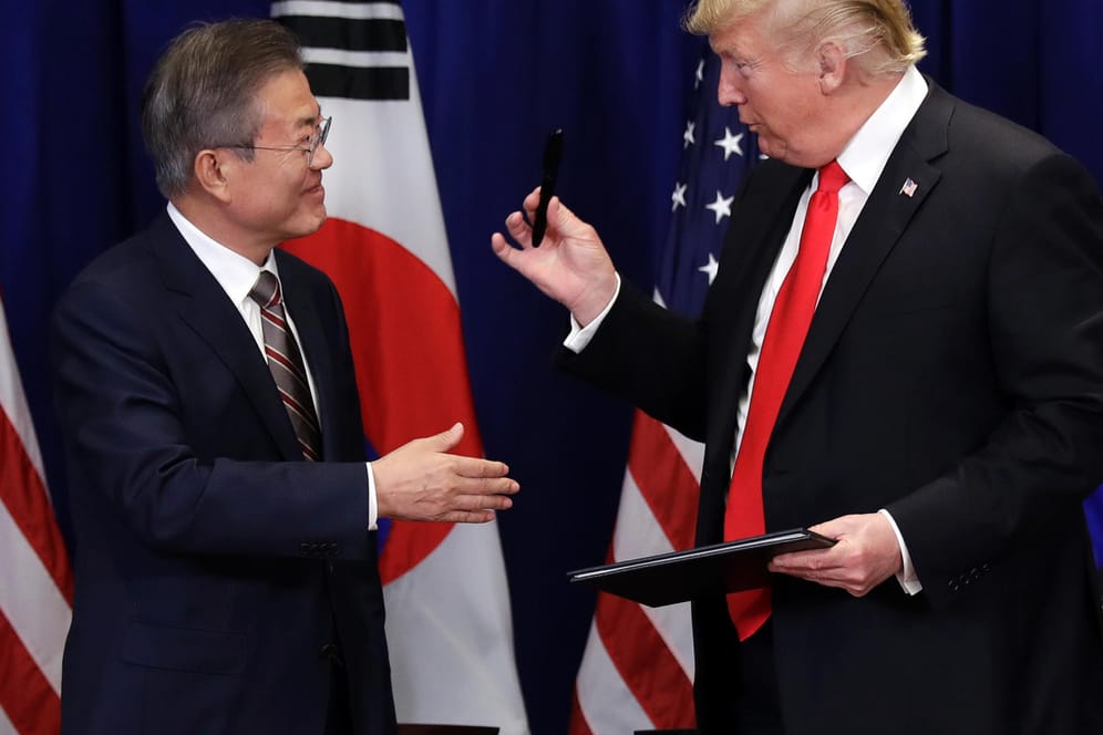 Donald Trump trifft Moon Jae In: Die USA und Südkorea haben sich auf ein neues Handelsabkommen geeinigt.