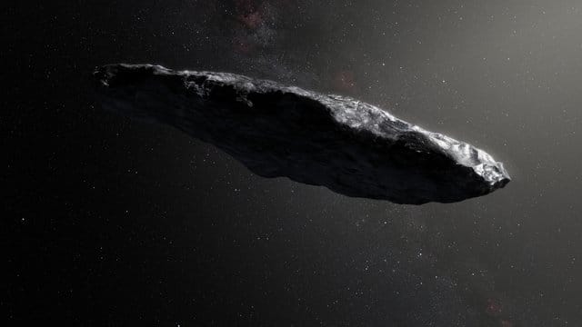 Künstlerische Darstellung des Asteroiden 1I/2017 U1 "Oumuamua".