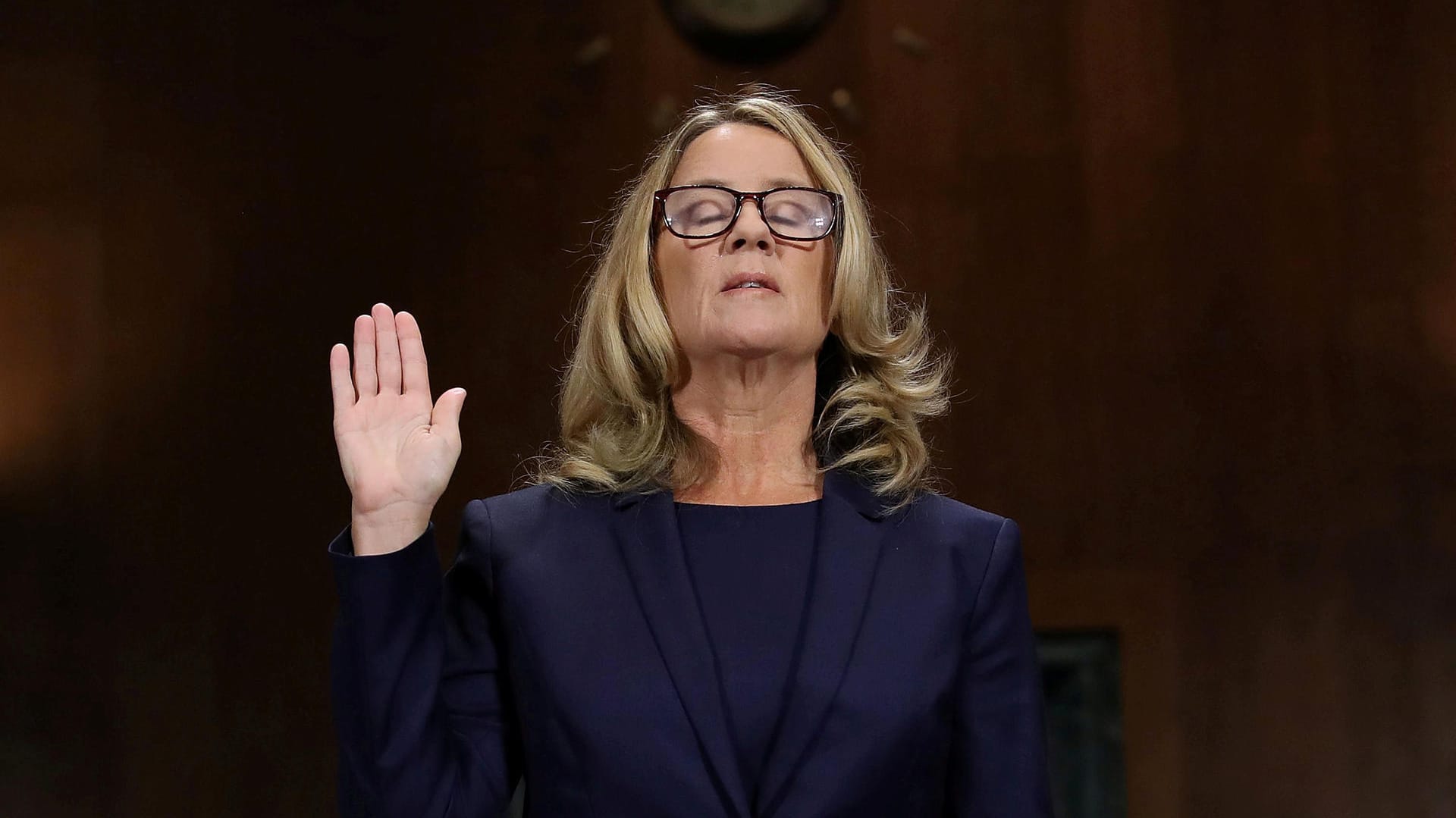 Die Psychologie-Professorin Christine Blasey Ford vor ihrer Aussage im US-Senat.