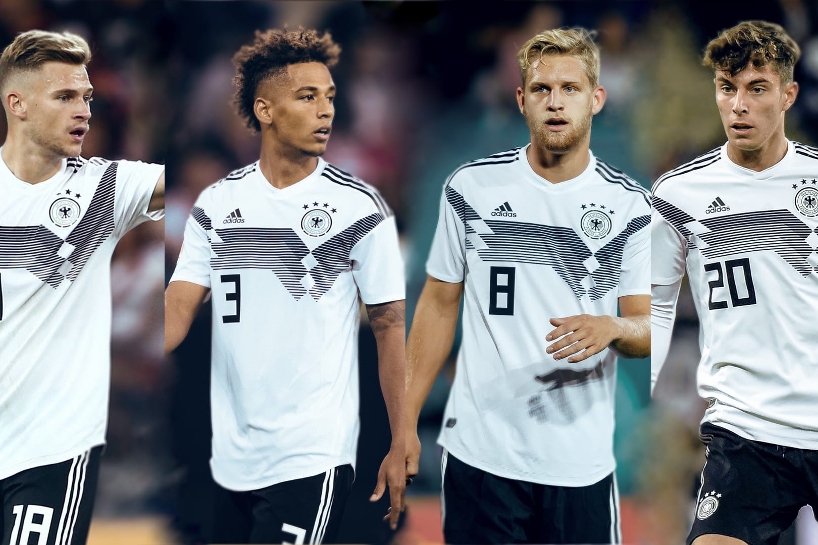 Vier Starter bei der EM 2024 (v.l.n.r.)? Joshua Kimmich, Thilo Kehrer, Arne Maier und Kai Havertz.