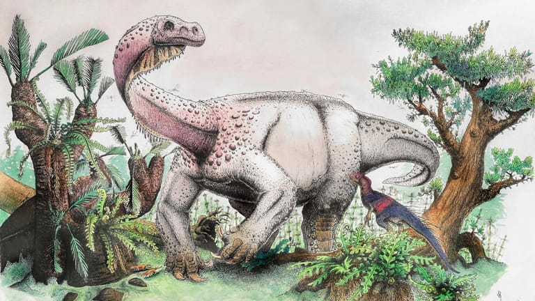 Die künstlerische Darstellung zeigt einen Dinosaurier der Art "Ledumahadi mafube". Forscher haben in Südafrika eine neue rund 200 Millionen Jahre alte Dinosaurierart entdeckt.