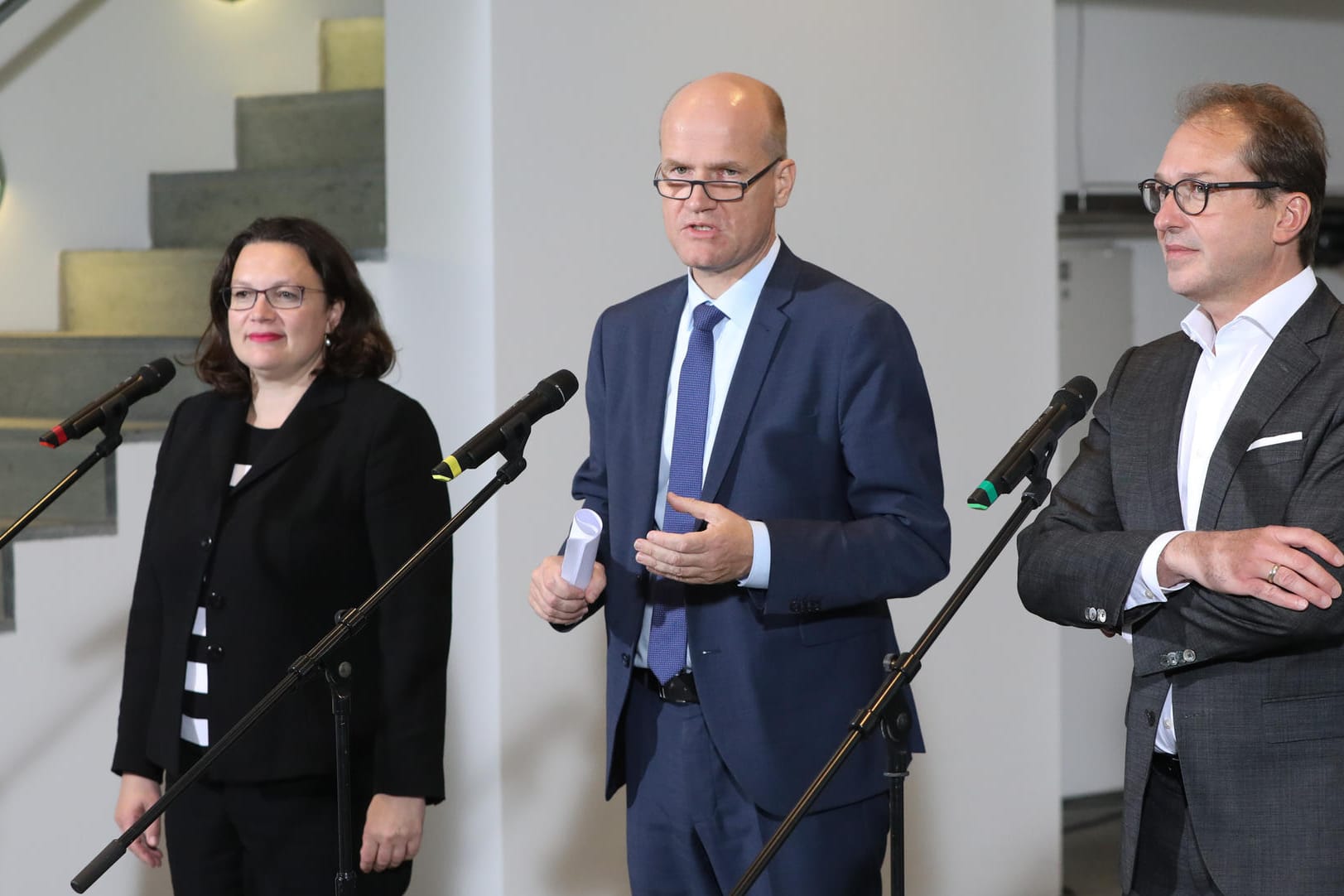 Andreas Nahles, Ralph Brinkhaus, Alexander Dobrindt: Die Koalitionsspitzen sind sich über Maßnahmen gegen Diesel-Fahrverbote einig.
