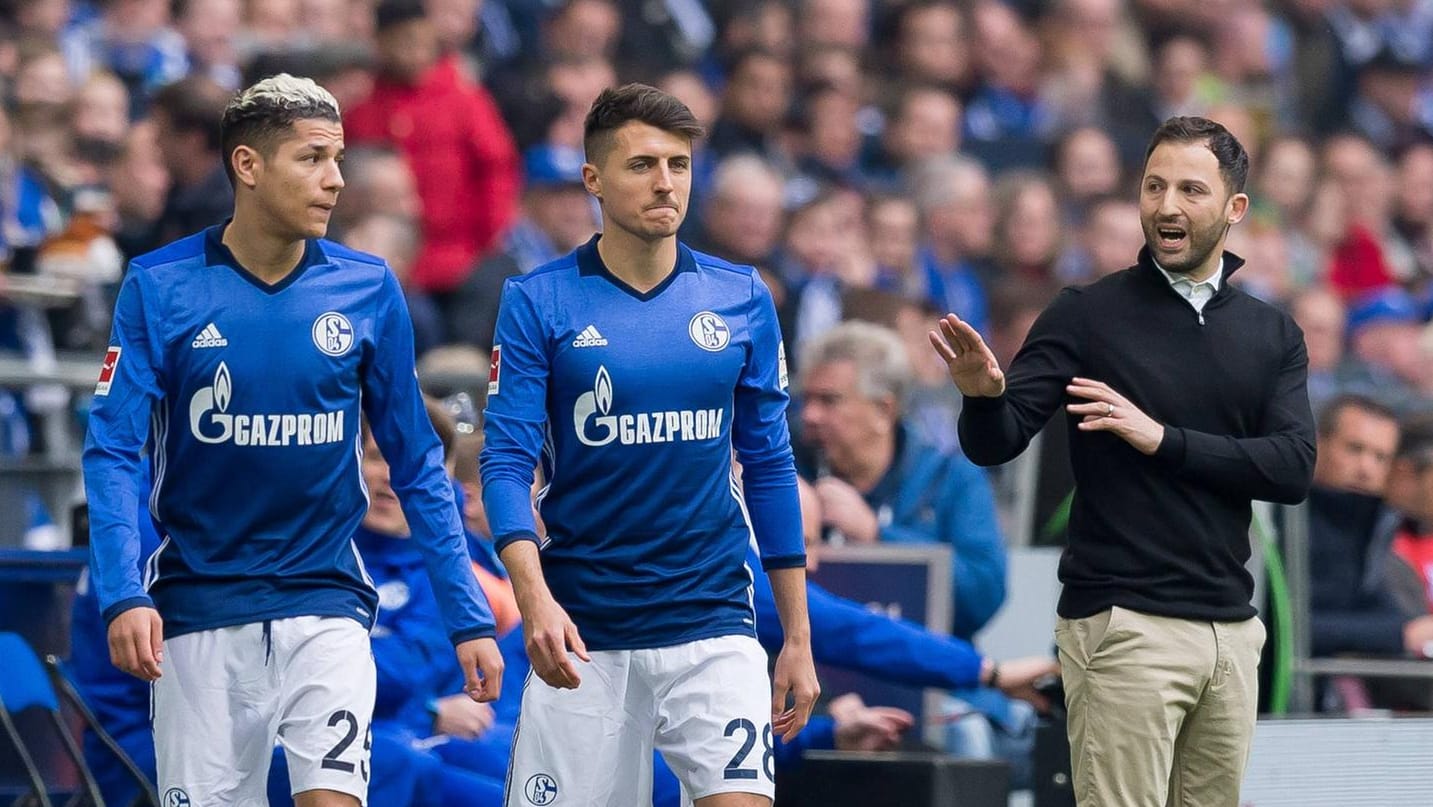 Königsblaue Personalsorgen: Trainer Domencio Tedesco muss in Moskau ohne Amine Harit (l.) und Alessandro Schöpf (m.) auskommen.