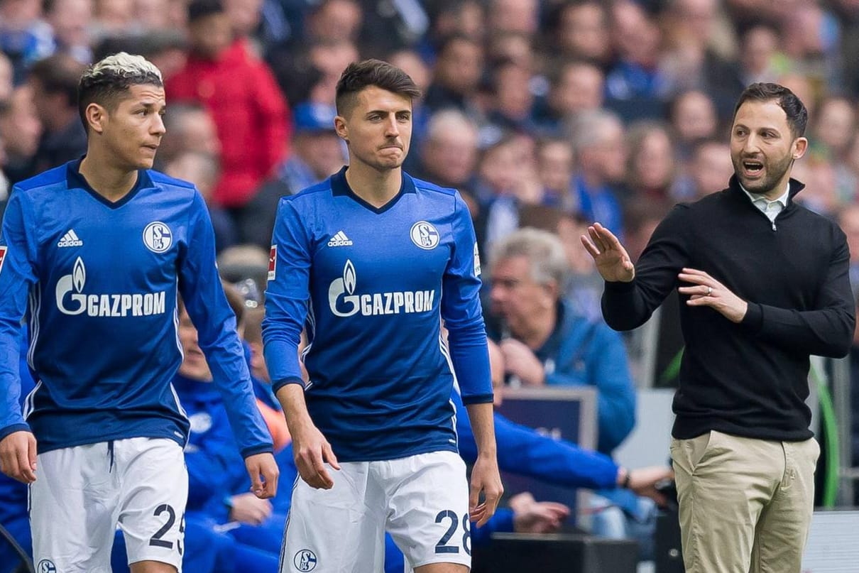 Königsblaue Personalsorgen: Trainer Domencio Tedesco muss in Moskau ohne Amine Harit (l.) und Alessandro Schöpf (m.) auskommen.