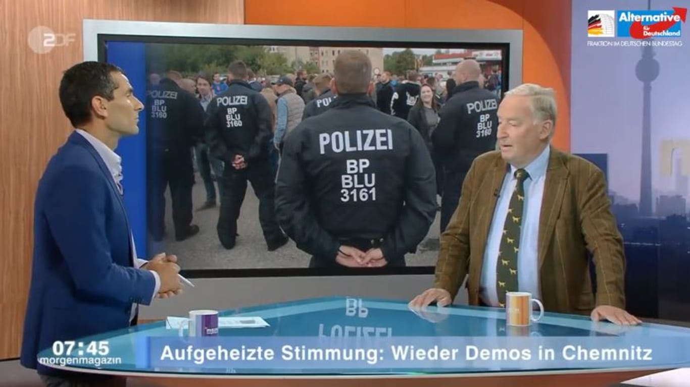 AfD-Parteivorsitzender Alexander Gauland im ZDF-Interview: Versehen mit AfD-Parteilogo wird das öffentlich-rechtlich produzierte Material im Internet zur Parteiwerbung genutzt.