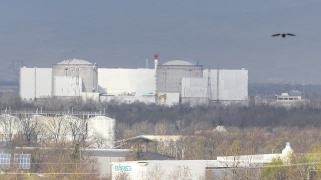 Blick über die Grenze auf das französische Kernkraftwerk Fessenheim.