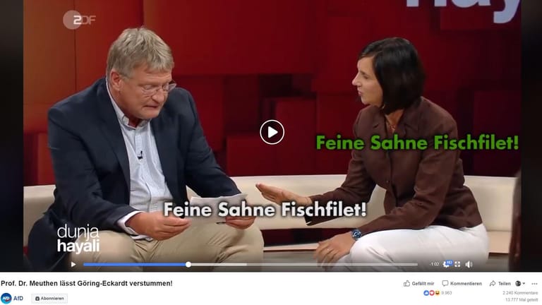 AfD-Vorsitzender Jörg Meuthen in der ZDF-Sendung "Dunja Hayali": Ein Ausschnitt der Sendung wurde nachbearbeitet und über den offiziellen Facebook-Account der AfD verbreitet.