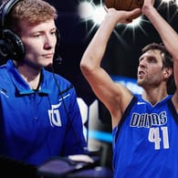 Zwei Deutsche bei den Mavs: Jannis Neumann spielt in Dallas' eSport-Team, Dirk Nowitzki (r.) bei den NBA-Basketballern.