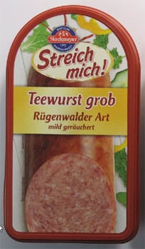 "Stockmeyer Teewurst grob Rügenwalder Art" im 125g-Becher wird zurückgerufen.