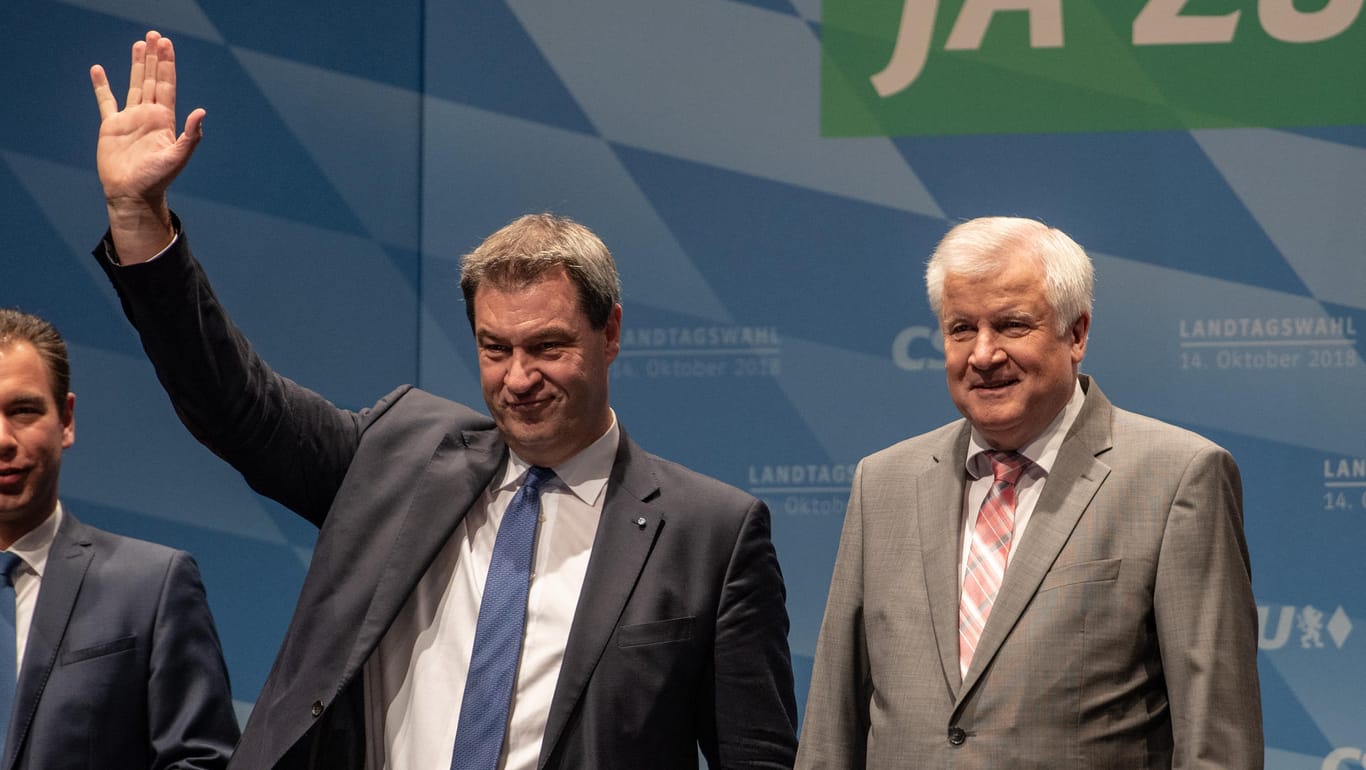 Seehofer und Söder: Die beiden CSU-Politiker demonstrieren bei einer Wahlkampfkundgebung Geschlossenheit.