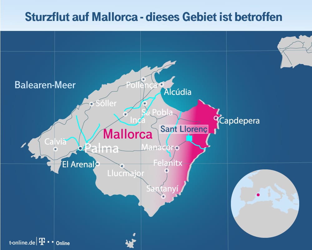Die verheerende Sturzflut im Osten Mallorcas: Noch immer suchen Retter vermisste Personen.