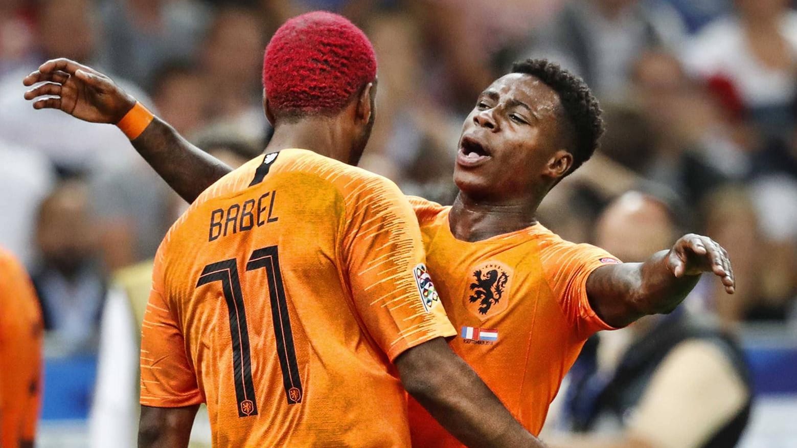 Torgefährlich: Ryan Babel (l.) und Quincy Promes jubeln über ein Tor gegen Frankreich.