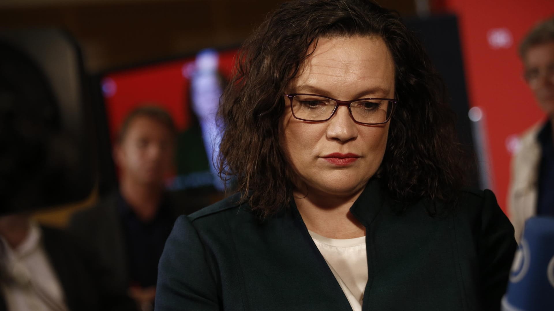 Andrea Nahles am Wahlabend im Willy-Brandt-Haus: SPD-Chefin übernimmt Mitverantwortung.