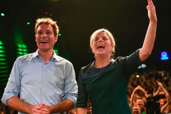 Die bayerischen Spitzenkandidaten von Bündnis 90/Die Grünen: Ludwig Hartmann und Katharina Schulze auf ihrer Wahlparty.