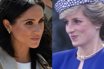 Herzogin Meghan im Oktober 2018 und Prinzessin Diana im Mai 1986: Beide tragen dieselben Schmetterlingsohrringe.