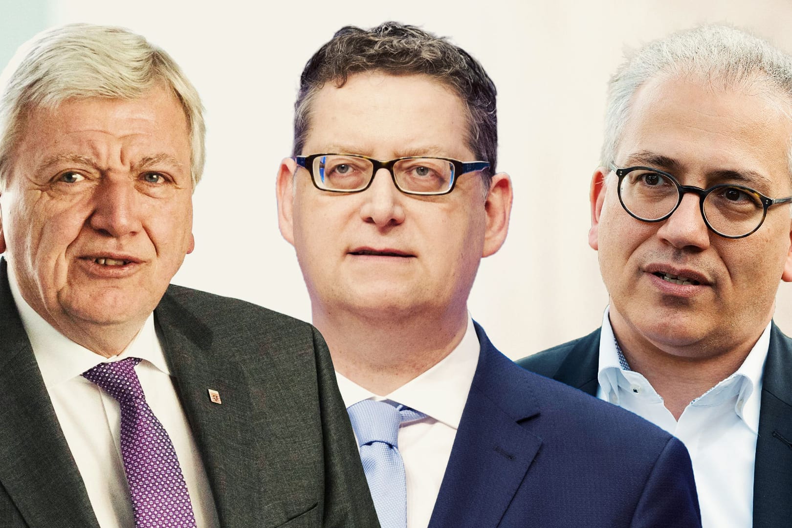 Volker Bouffier (von links), Thorsten Schäfer-Gümbel und Tarek Al-Wazir: Wer hat in Hessen die Nase vorn?