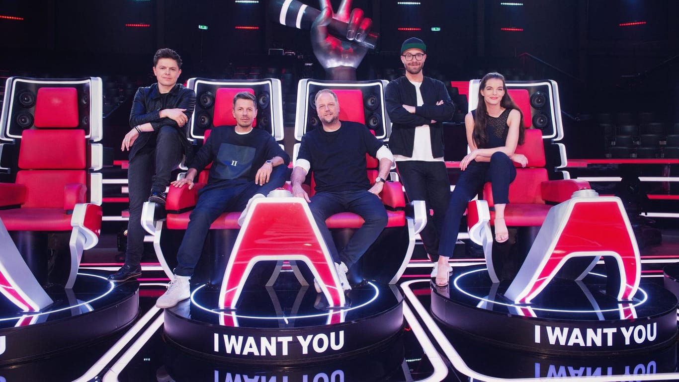 Die Coaches bei "The Voice of Germany" Staffel 8: Michael Patrick Kelly, Michi Beck, Smudo, Mark Forster und Yvonne Catterfeld.