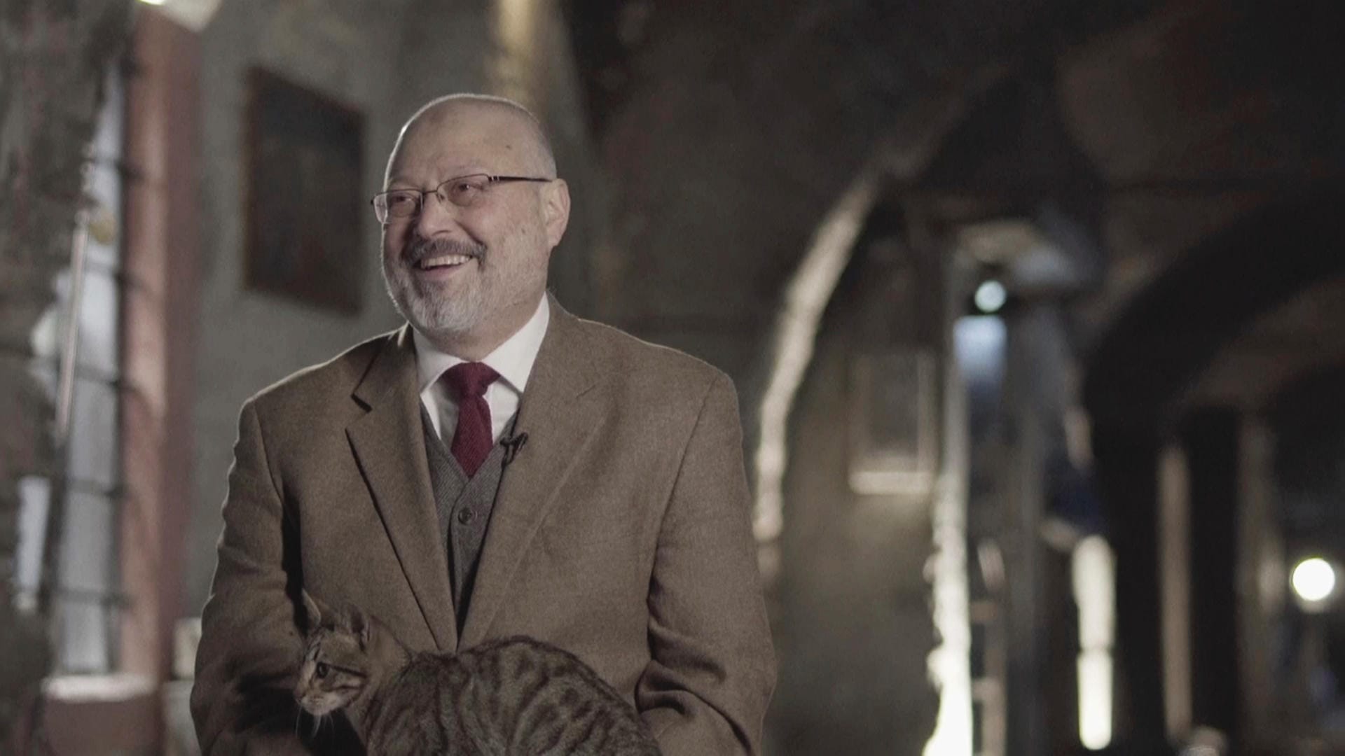 Jamal Khashoggi in einem Fernsehinterview im März 2018: Der Journalist lachte herzlich, als ihm eine Katze auf den Schoß sprang – so möchte seine Verlobte ihn erinnern. Jamal Khashoggi in einem Fernsehinterview im März 2018: Der Journalist lachte herzlich, als ihm eine Katze auf den Schoß sprang – so möchte seine Verlobte ihn erinnern.