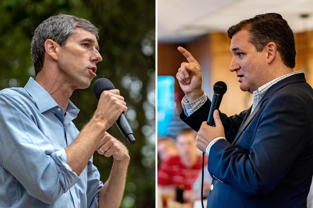 Die US-Politiker Beto O'Rourke und Ted Cruz: Der demokratische Kandidat Beto O'Rourke fordert bei der kommenden Novemberwahl den amtierenden US-Senator Ted Cruz (Republikaner) heraus.