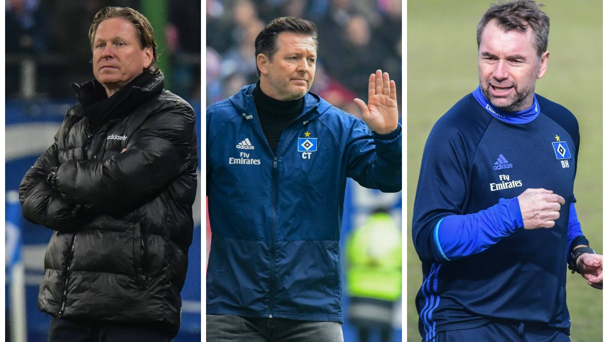 Die Ex-Trainer des HSV von September 2016 bis Oktober 2018: Markus Gisdol, Christian Titz und Bernd Hollerbach (v. l.).