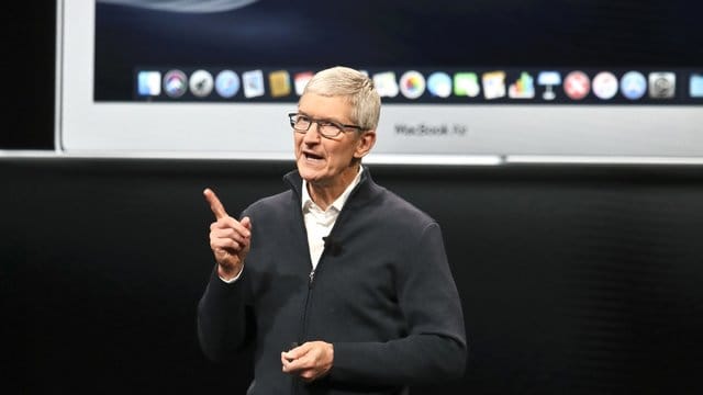 Apple-Chef Tim Cook bei der Präsentation in New York.