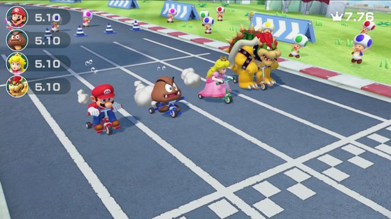 Super Mario Party besteht aus vielen kleinen Minispielen - zum Beispiel Dreiradfahren.